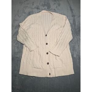 Cream Cable Knit Button Front Cardigan Sweater Women’s Classic Preppy
